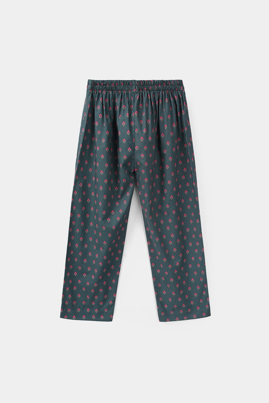 Girls Cotton Printed Pants Eira - Teal Blue