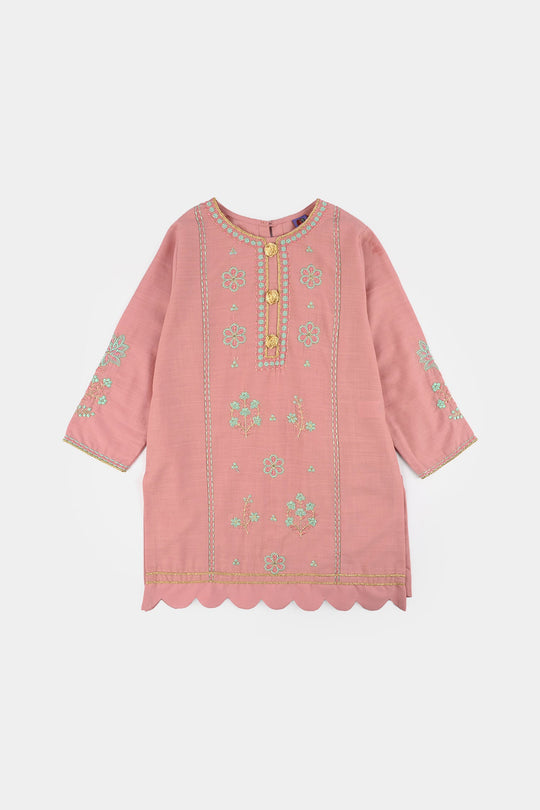 Teens Girls Cotton Slub Emb 2Pcs Mina -T.Pink