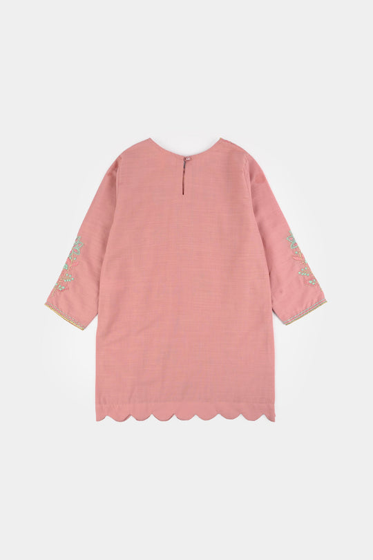 Teens Girls Cotton Slub Emb 2Pcs Mina -T.Pink