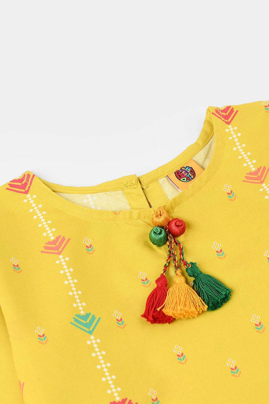 Girls Cotton Printed Kurti (Sunny) – Yellow