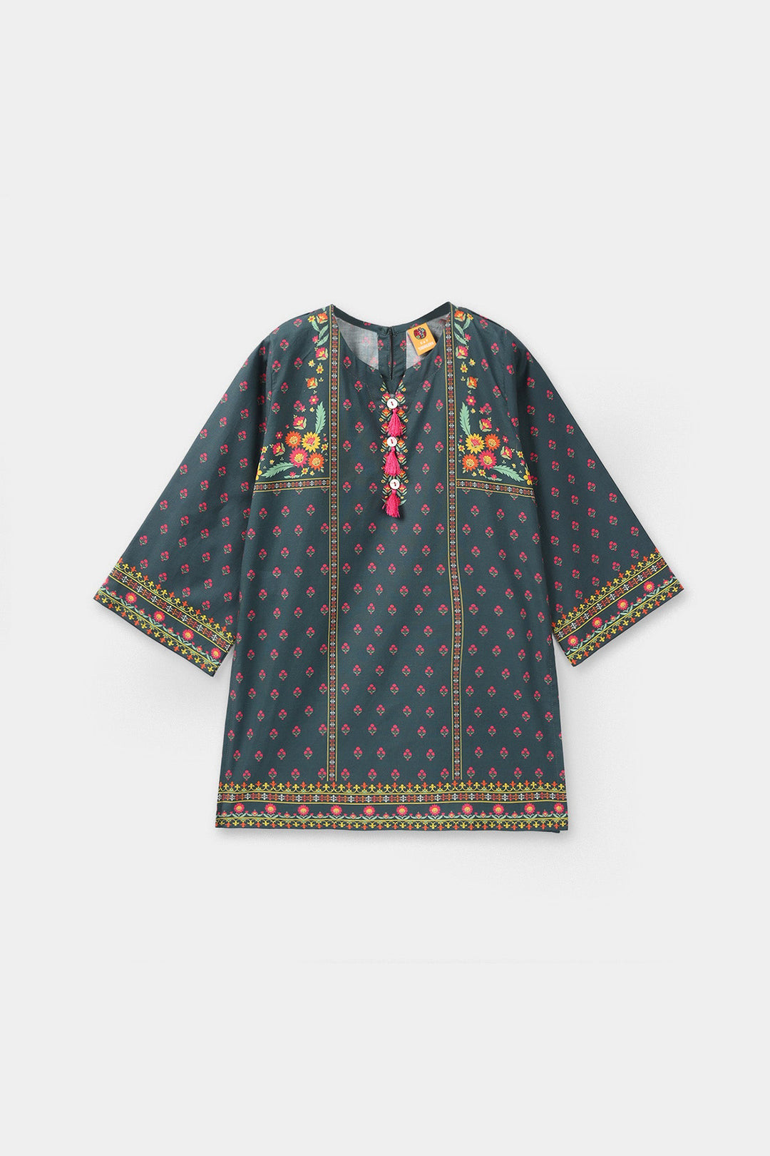 Girls Cotton Printed Kurti Eira - Teal Blue