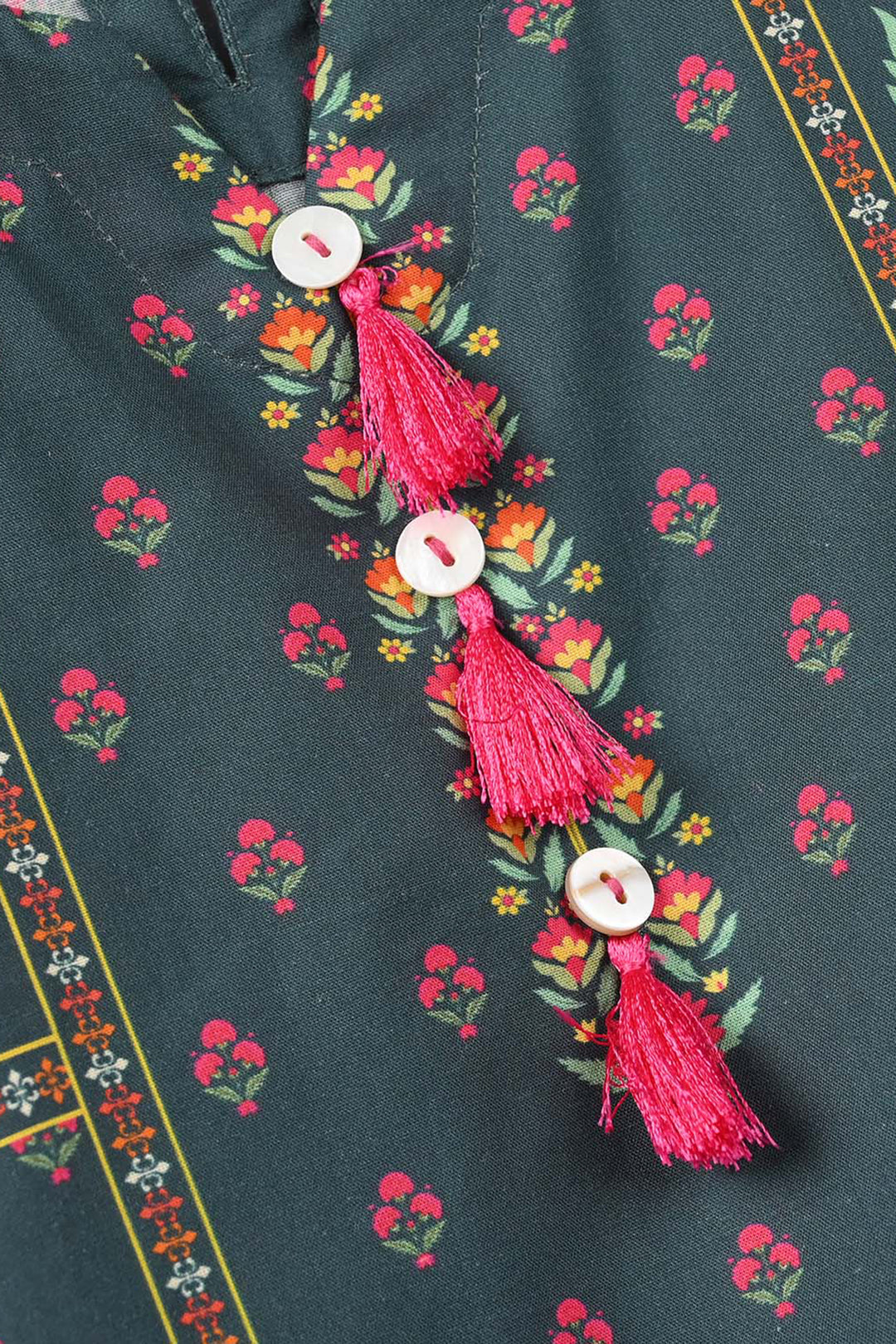 Girls Cotton Printed Kurti Eira - Teal Blue