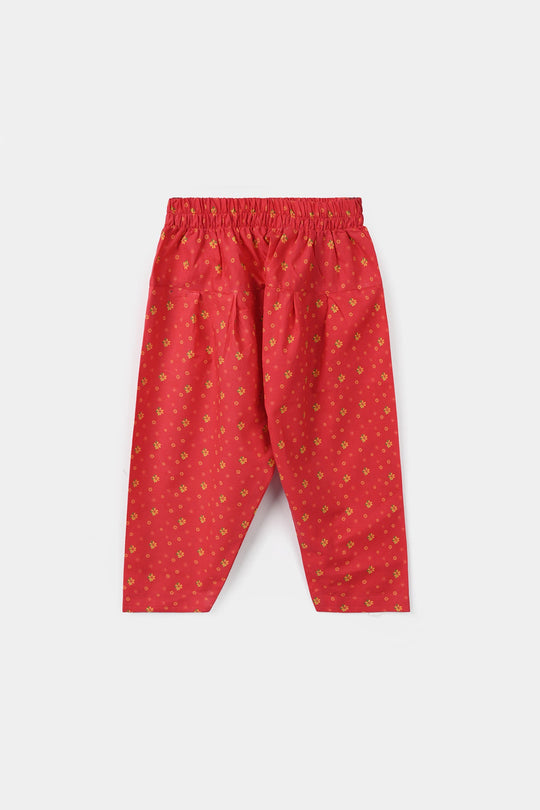 Girls Cotton Printed Shalwar Dhanak - Red