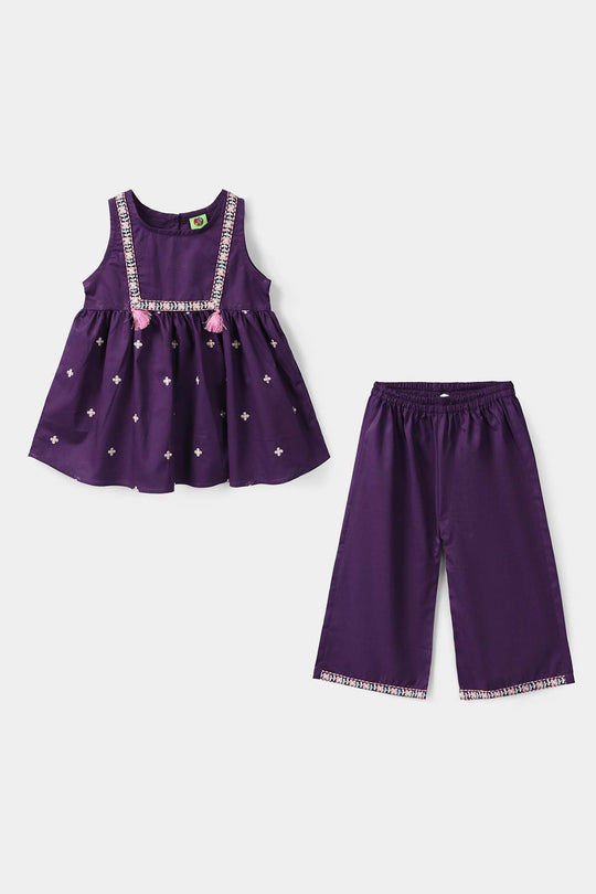 Infant Girls Cotton Embroidered 2-Piece Set (Zewar) - Purple