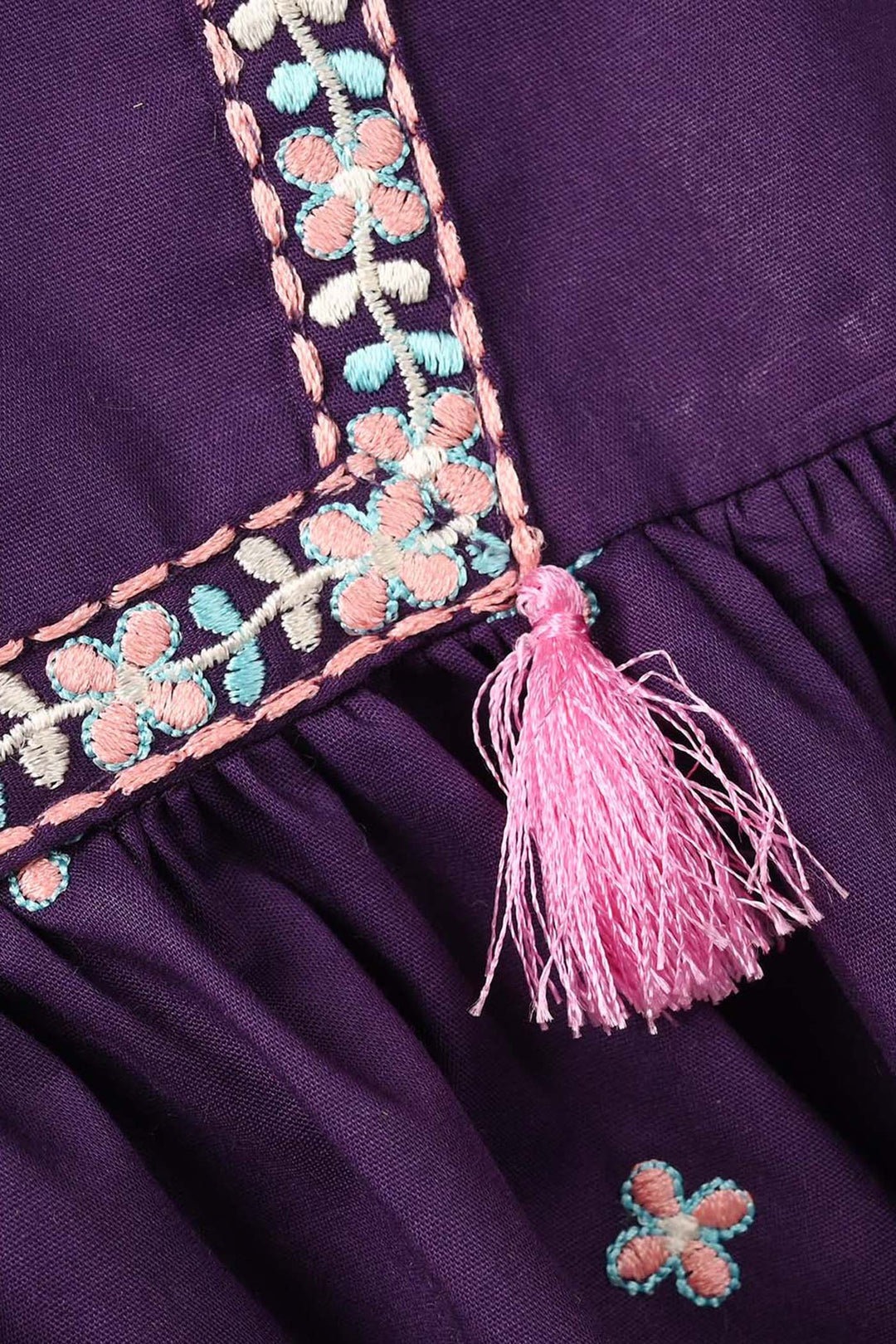 Infant Girls Cotton Embroidered 2-Piece Set (Zewar) - Purple