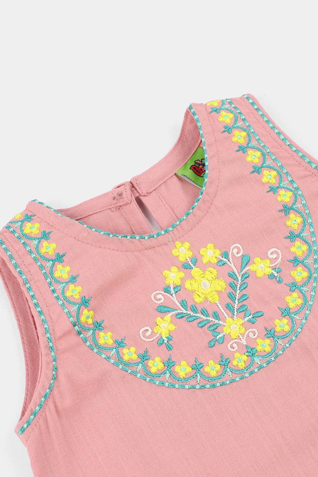 Infant Girls Cotton Slub Embroidered Kurti (Sama) - T.Pink