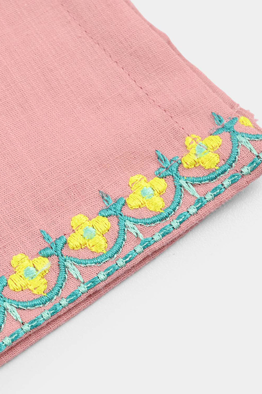 Infant Girls Cotton Slub Embroidered Kurti (Sama) - T.Pink