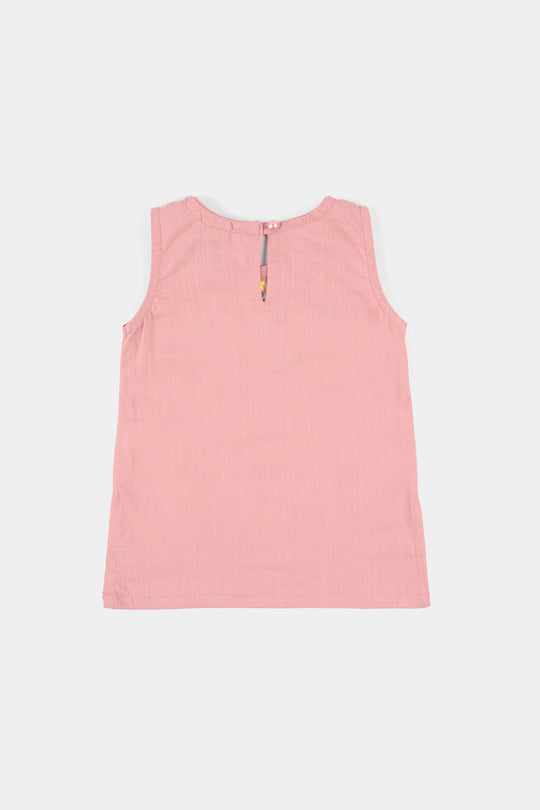 Infant Girls Cotton Slub Embroidered Kurti (Sama) - T.Pink