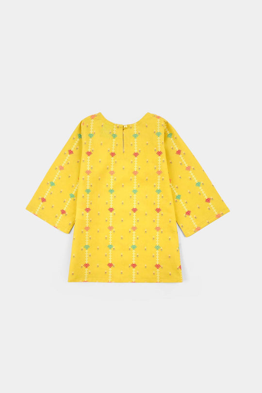 Infant Girls Cotton Printed Kurti - Yellow