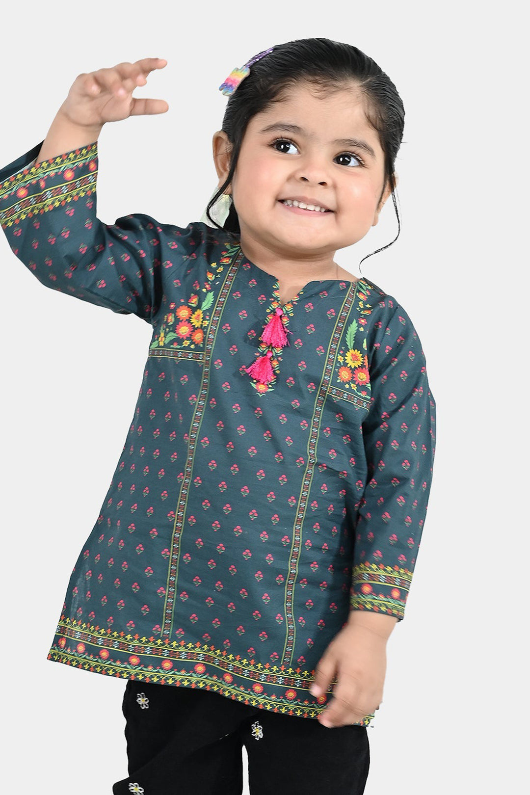 Infant Girls Cotton Printed Kurti Eira - Teal Blue