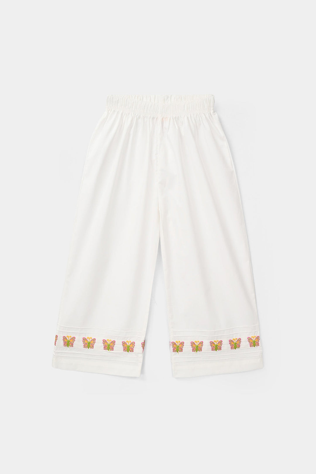 Girls Cotton Embroidered Culottes (Butterfly) - White