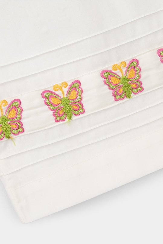 Girls Cotton Embroidered Culottes (Butterfly) - White
