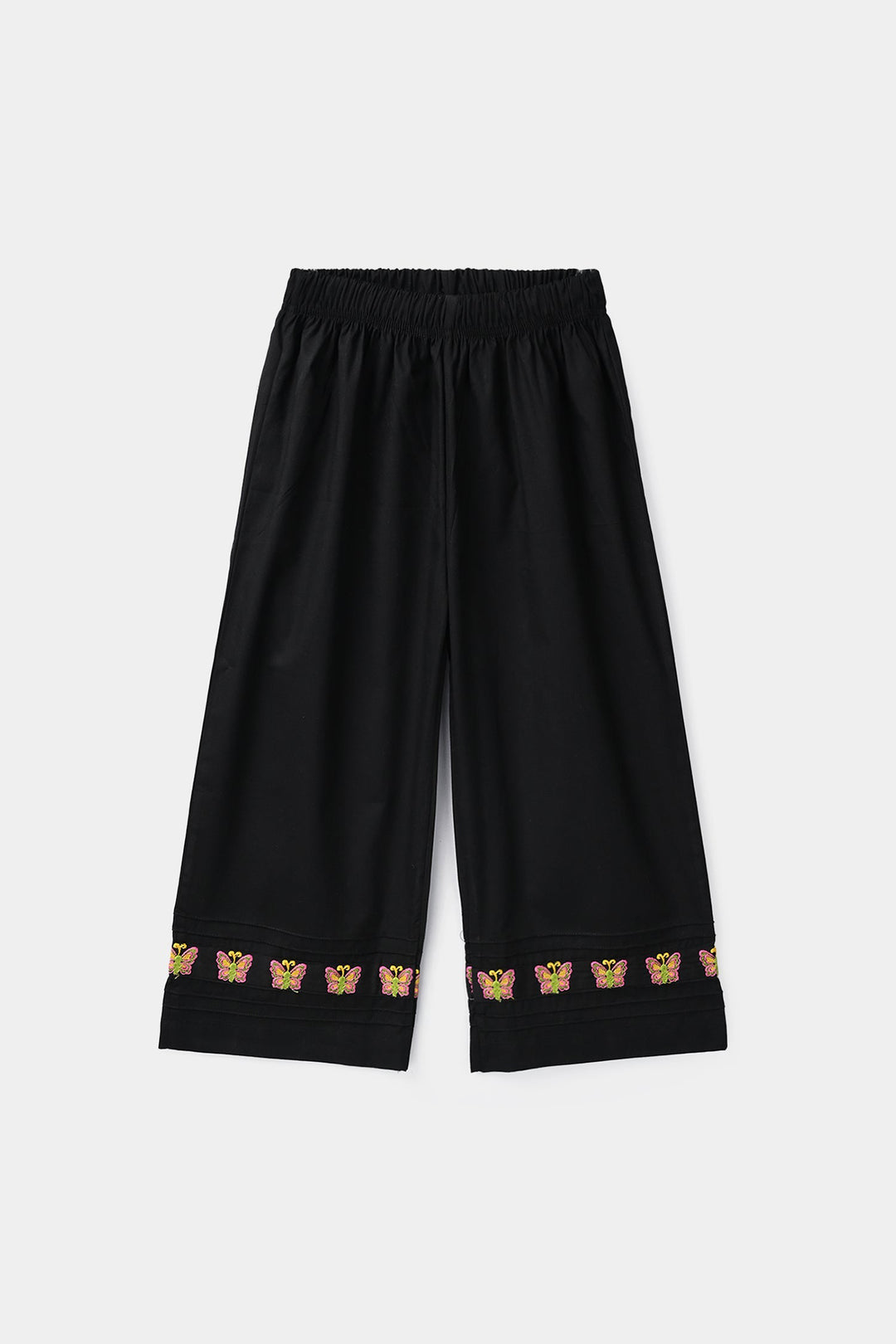 Girls Cotton Embroidered Culottes Butterfly - Black