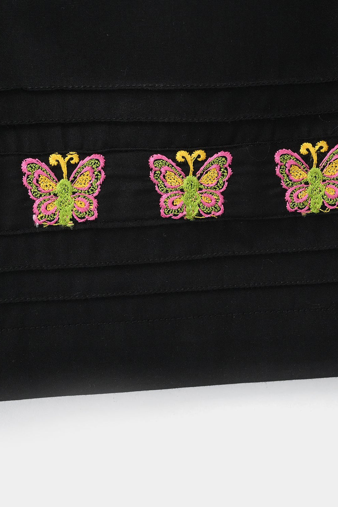 Girls Cotton Embroidered Culottes Butterfly - Black