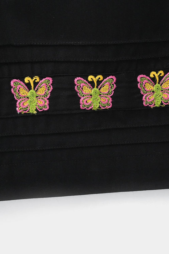 Girls Cotton Embroidered Culottes Butterfly - Black