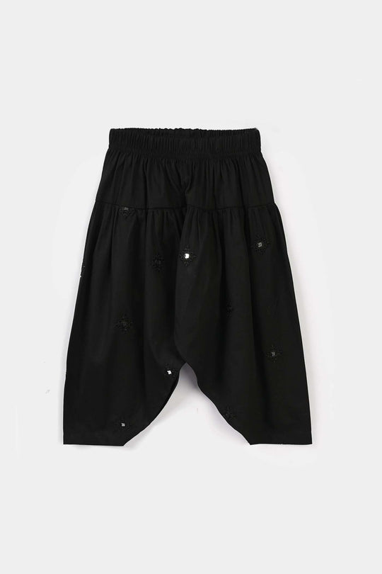 Infant Girls Cotton Embroidered Shalwar Booti - Black