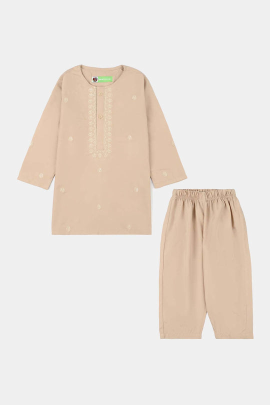 Infant Boys Poly Viscose Kurta Pajama - Beige