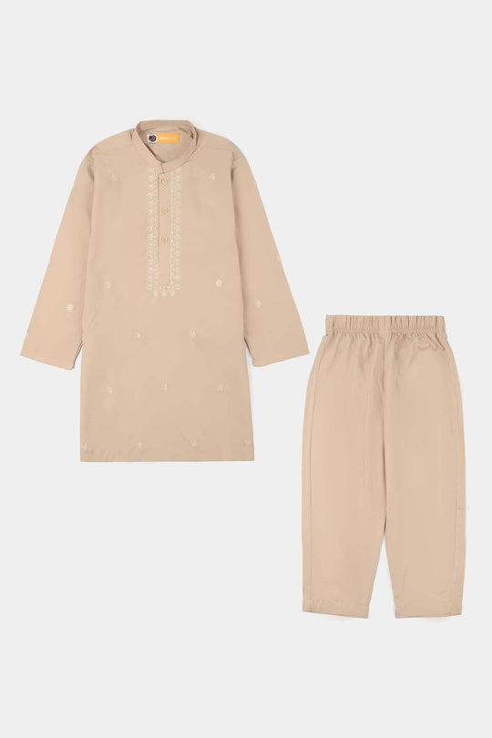 Boys Poly Viscose Kurta Pajama (ARI EMB)-BEIGE