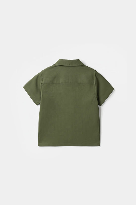 Infant Boys Yarn Dyed Shirt (Keep Going) - Green