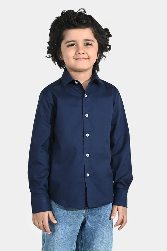 Boys Yarn Dyed Formal Shirt - Navy