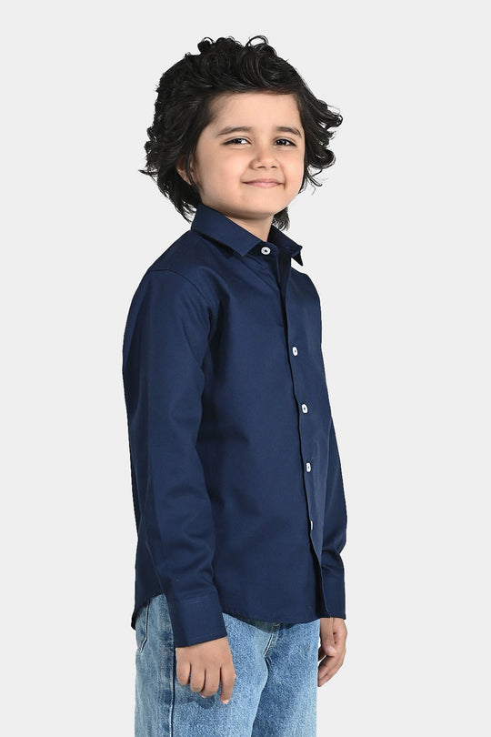 Boys Yarn Dyed Formal Shirt - Navy