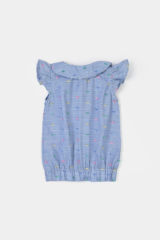 Infant Girls Yarn Dyed 2 Pc Suit - Blue