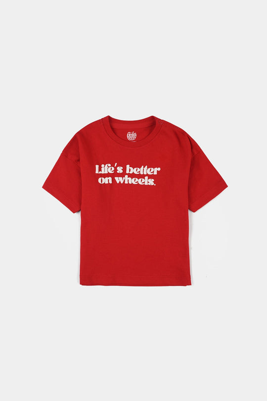 Infant Boys Jersey/Terry T-Shirt (Wheels) - Red