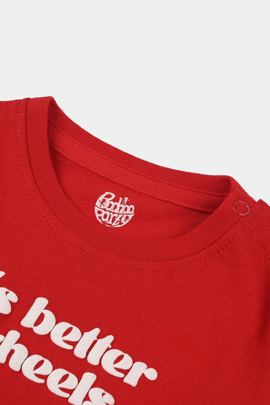 Infant Boys Jersey/Terry T-Shirt (Wheels) - Red