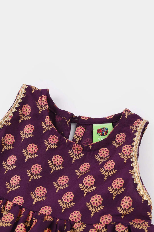 Infant Girls Poly Cambric 2Pcs Suit (Bebo) - Purple