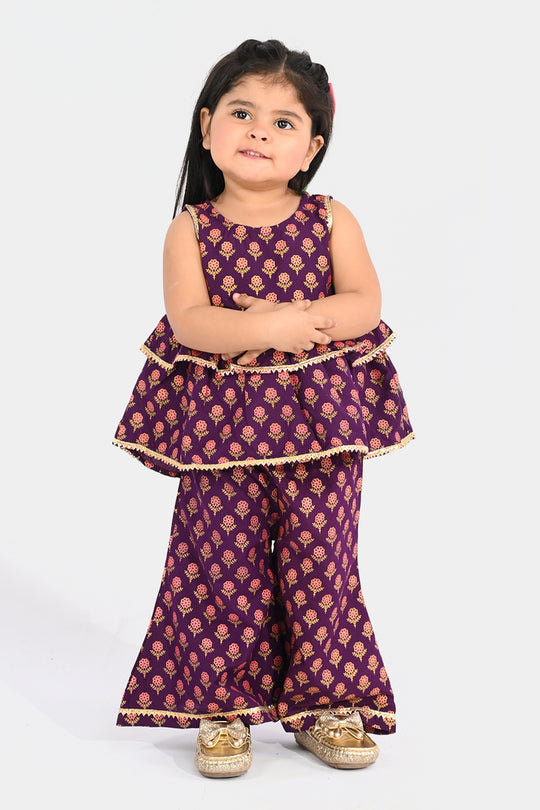Infant Girls Poly Cambric 2Pcs Suit (Bebo) - Purple