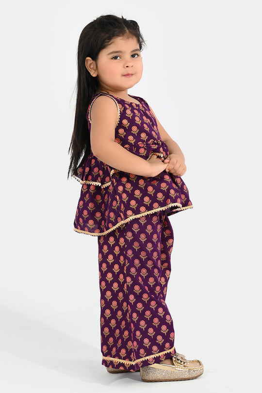 Infant Girls Poly Cambric 2Pcs Suit (Bebo) - Purple