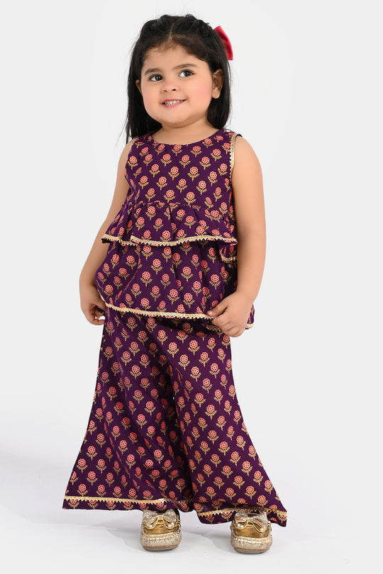 Infant Girls Poly Cambric 2Pcs Suit (Bebo) - Purple