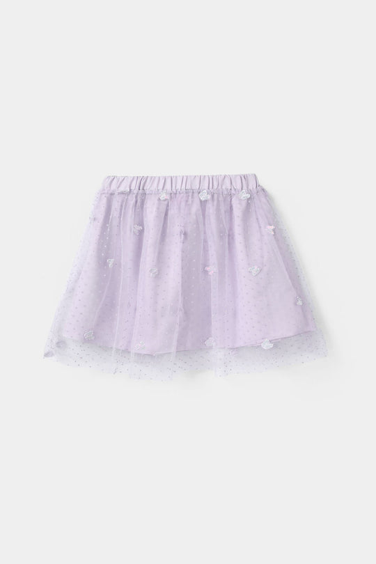 Infant Girls Net Short Skirt Dotted Fly - Purple