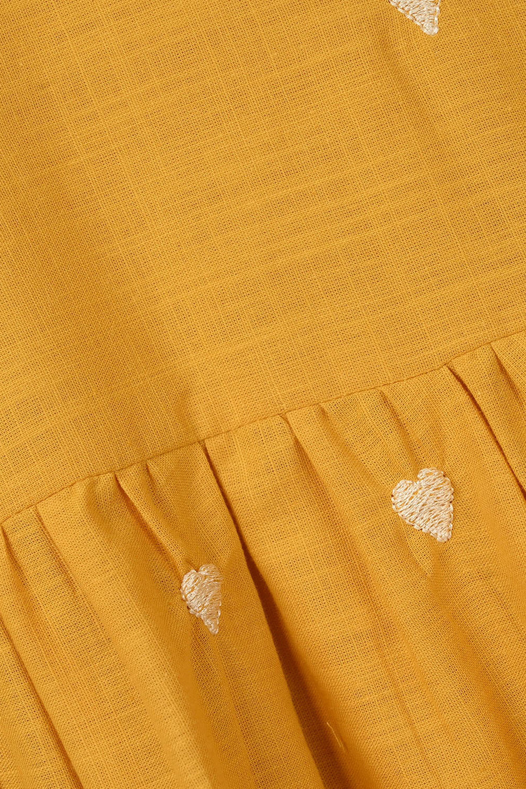 Girls Cotton Slub Emb CO-Ord Set -Mustard