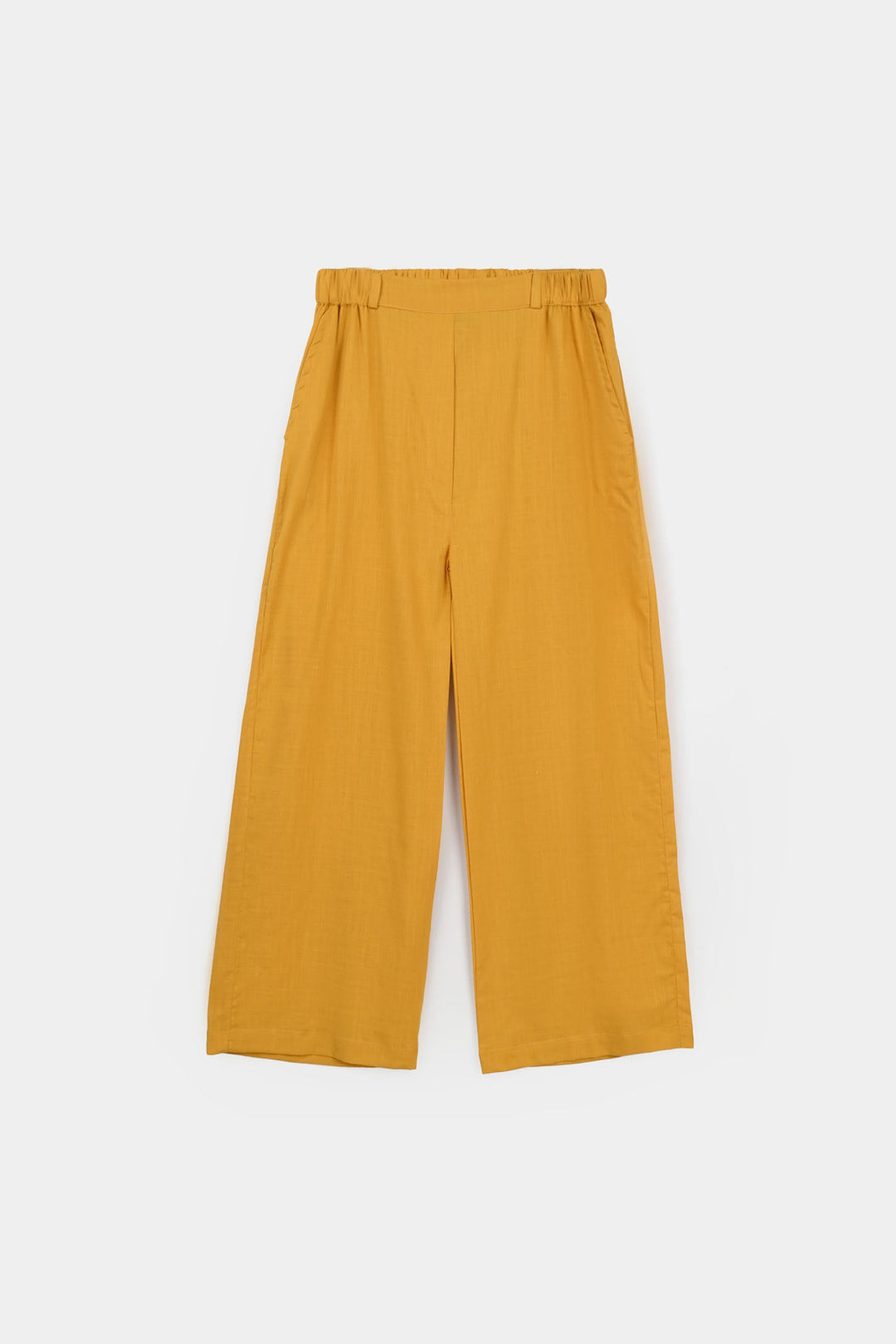 Girls Cotton Slub Emb CO-Ord Set -Mustard