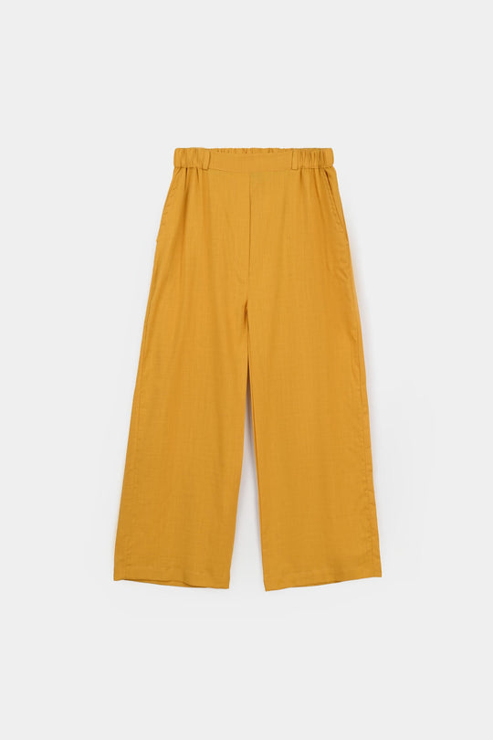 Girls Cotton Slub Emb CO-Ord Set -Mustard