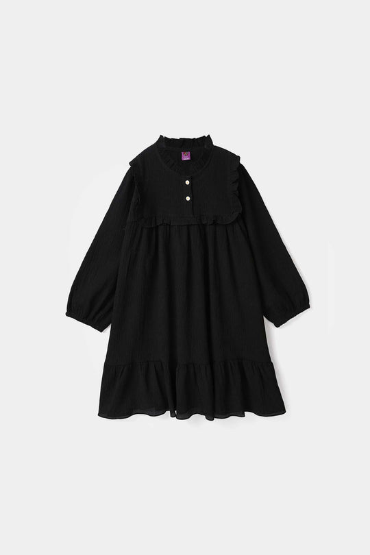 Girls Poly Cambric Casual Frock – Black