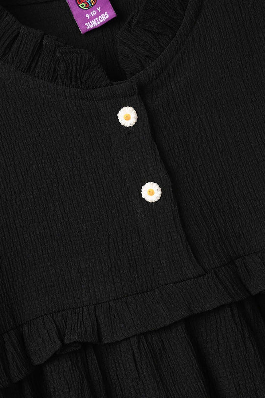 Girls Poly Cambric Casual Frock – Black
