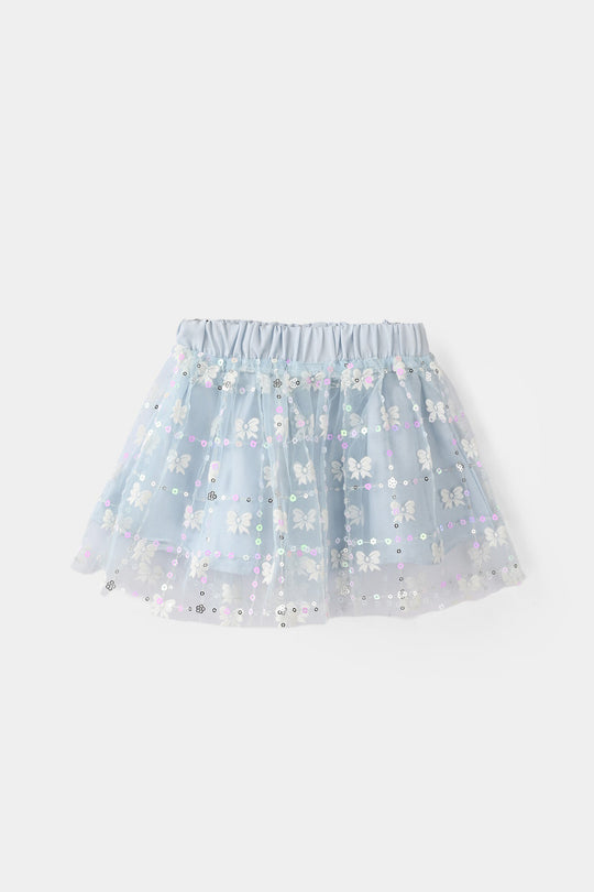 Infant Girls Net Short Skirt Bow - Light Blue