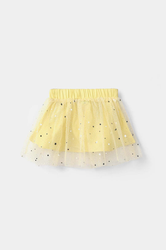 Infant Girls Net Short Skirt Shinny Star - Light Yellow