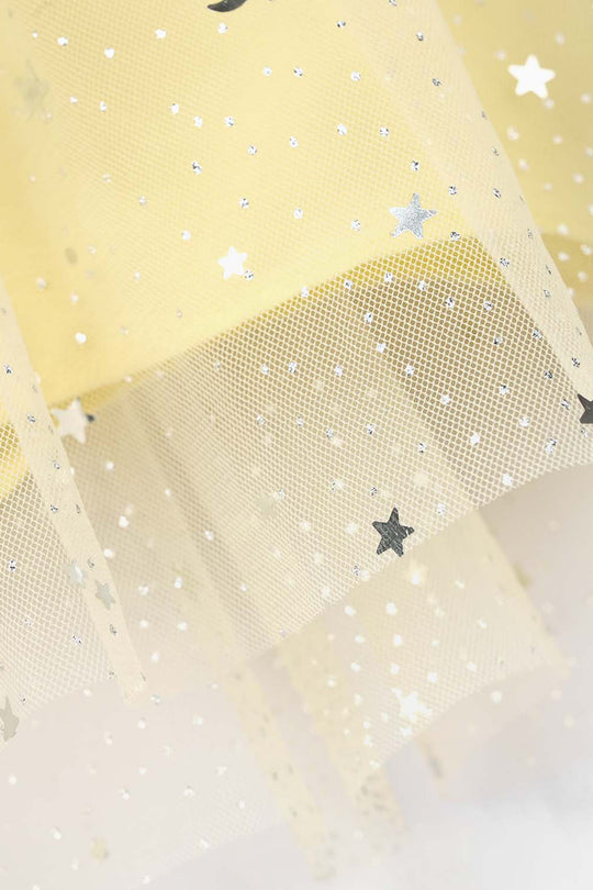 Infant Girls Net Short Skirt Shinny Star - Light Yellow
