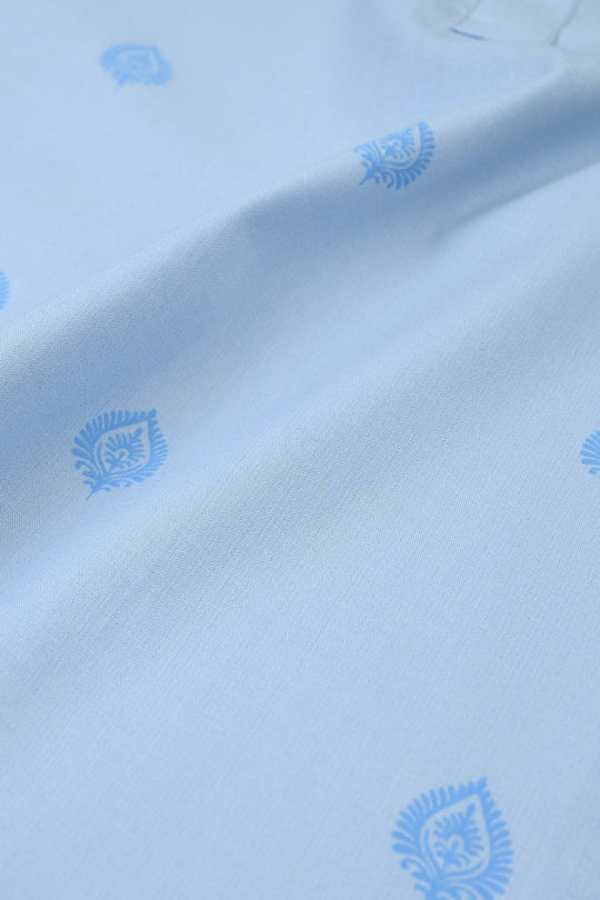 Boys Poly Viscose Printed Kurta (Breeze) - Blue