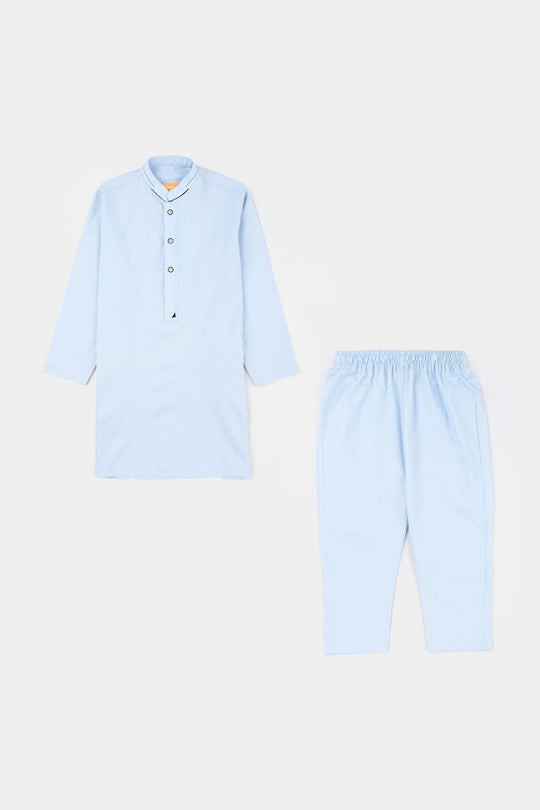 Boys Poly Viscose Kurta Pajama (Cut Collar) - Light Blue