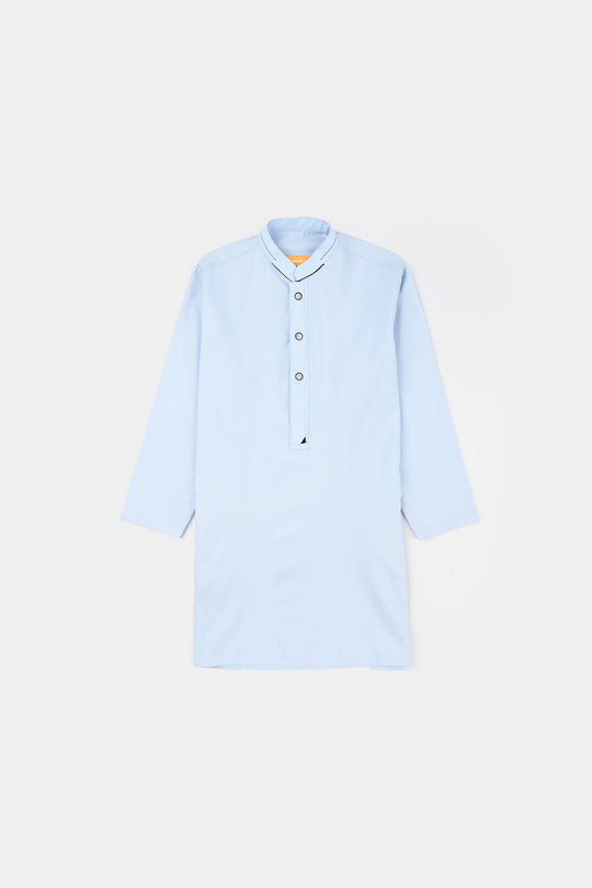 Boys Poly Viscose Kurta Pajama (Cut Collar) - Light Blue
