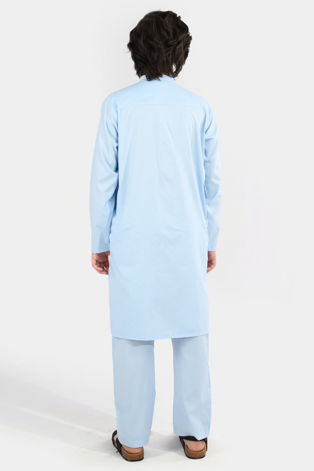 Boys Poly Viscose Kurta Pajama (Cut Collar) - Light Blue