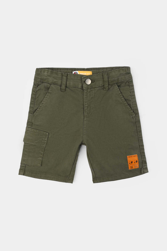 Boys Cotton Twill Shorts - Olive green