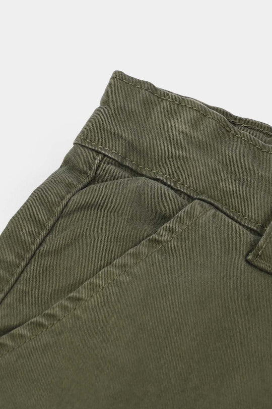 Boys Cotton Twill Shorts - Olive green
