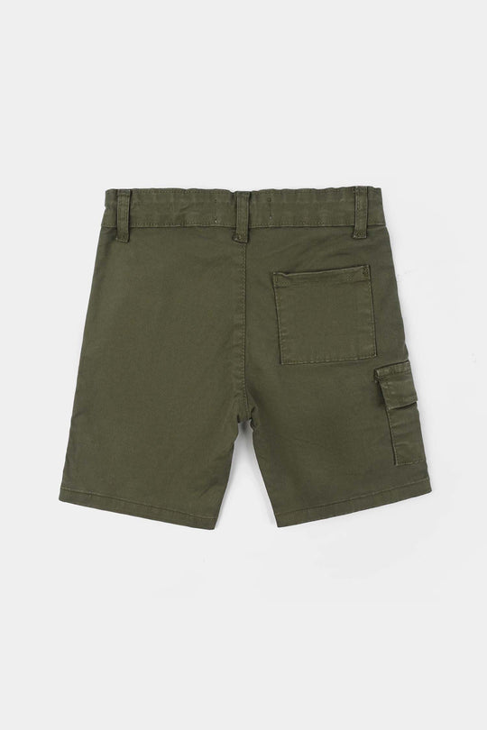 Boys Cotton Twill Shorts - Olive green