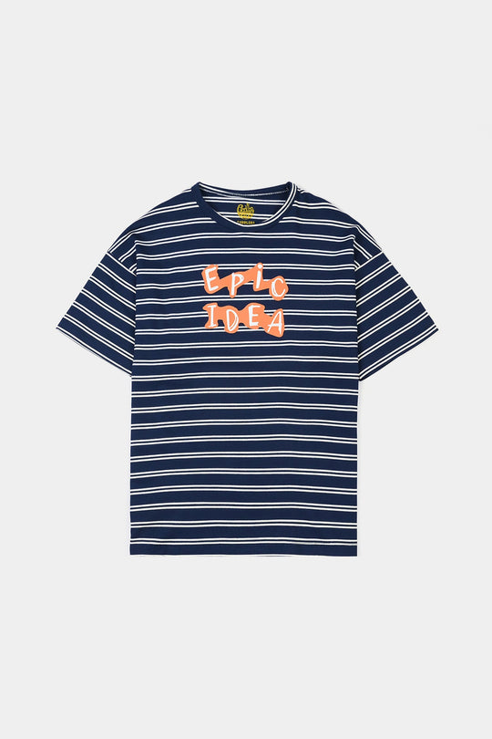 Boys Yarn Dyed Striped T-Shirt (EPIC IDEA) - Blue