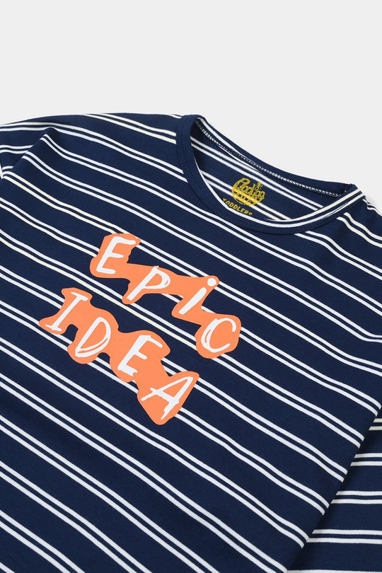 Boys Yarn Dyed Striped T-Shirt (EPIC IDEA) - Blue